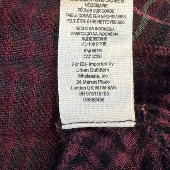 Free People Come On Over Plaid Tunic Button Pleated Hi Lo Fray Purple Gold Sz XS - Picture 9 of 9